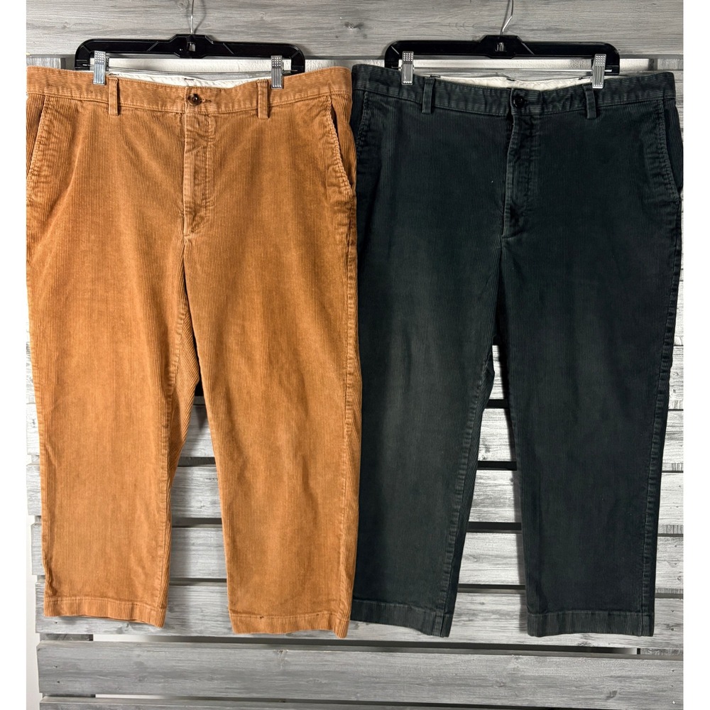 Lot 2 LL Bean Classic Fit Corduroy Pants Mens 40x30 Brown Gray Stretch Cotton